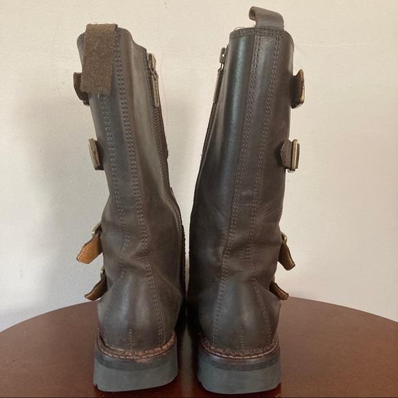 Hunter Alina Leather Biker Boots Brown 6 - Picture 4 of 7